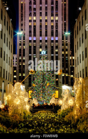 Der Weihnachtsbaum Rockefeller Center in New York City. Stockfoto