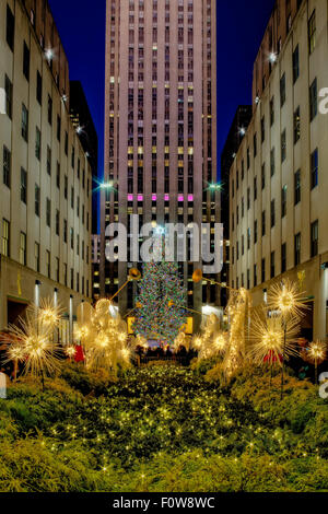 Der Weihnachtsbaum Rockefeller Center in New York City. Stockfoto