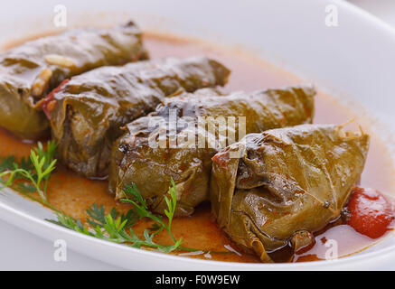 Dolma, gefüllte Weinblätter mit Fleisch und Reis Stockfoto