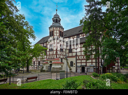 Außenansicht des hölzernen evangelische Friedenskirche in Jawor, UNESCO-Weltkulturerbe, Niederschlesien, Polen Stockfoto