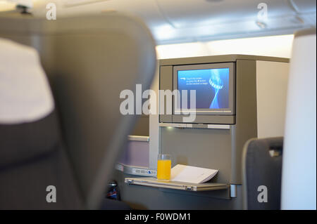 British Airways (BA) Business Class im Airbus A380, San Francisco Airport CA Stockfoto