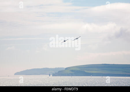 Bournemouth, UK. 21. August 2015. Mehr als 1 Million Menschen werden sich voraussichtlich auf Bournemouth über vier Tage absteigen, da die achte jährliche Bournemouth Air Festival in Gang kommt. Nach der erste Tag war eine vollständige Auswaschung mit storniert alle Flug-Displays die zweite Tag des Air-Festival war viel besseres Wetter mit Sonnenschein und einigen blauen Himmel ermöglicht die Displays zur Freude der Massen stattfinden.  BBMF Credit: Carolyn Jenkins/Alamy Live-Nachrichten Stockfoto