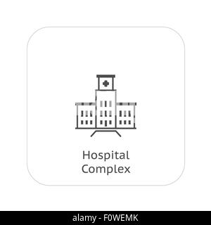 Krankenhaus-Komplex-Symbol. Flaches Design. Isoliert. Stockfoto