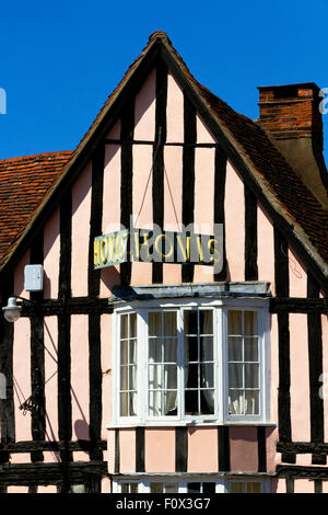 Alten Hovis Werbeschild auf ein Fachwerkhaus, Marktplatz Lavenham, Suffolk, UK Stockfoto