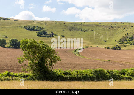 Der lange Mann von Wilmington aus einer Distanz, East Sussex, Großbritannien Stockfoto