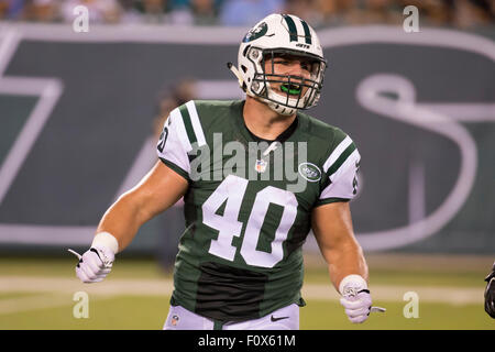 21. August 2015: New York Jets Verteidiger Tommy Bohanon (40) reagiert während der NFL-Spiel zwischen den Atlanta Falcons und die New York Jets MetLife Stadium in East Rutherford, New Jersey. Die Jets gewann 30-22. Christopher Szagola/CSM Stockfoto