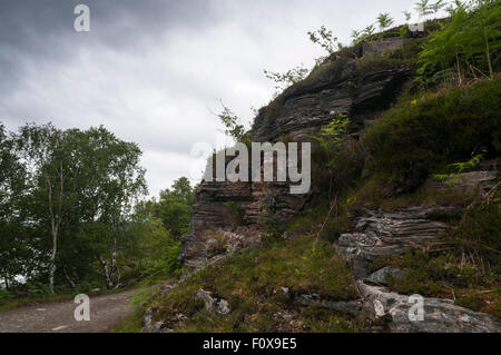 Pfannkuchen Sie-Felsformation auf der Strecke nach Singing Sands, Kentra Bay, Ardnamurchan, Schottland Stockfoto