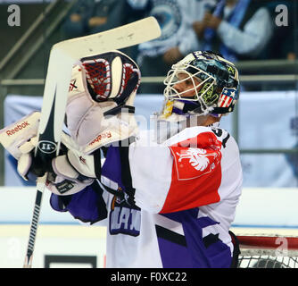 Ingolstadt, Deutschland. 22. August 2015. Champions Hockey League. ERC Ingolstadt vs. Braehead Glasgow. Chris HOLT Goalminder (Glasgow), Credit: Action Plus Sport/Alamy Live News Stockfoto