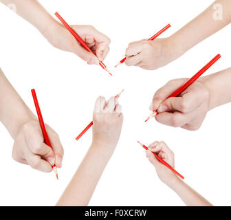 Satz von Hand zeichnen, indem Rotstift isoliert auf weißem Hintergrund Stockfoto