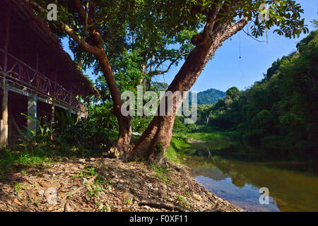 Das RESTAURANT im RIVERSIDE COTTAGES in KHO SOK, ein perfekter Ort zu bleiben, um Kho Sok Nationalpark - THAILAND besuchen Stockfoto