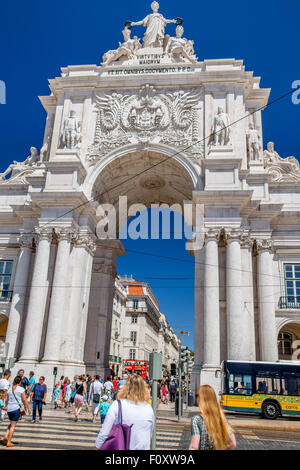 Arco da Rua Augusta, der Triumphbogen auf Commerce-Platz in Lissabon, Portugal Stockfoto