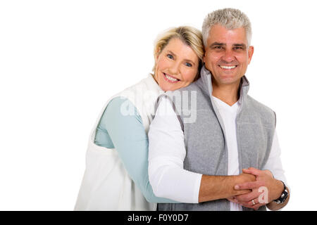 ziemlich mittlere gealterte Frau umarmt ihr Ehemann Stockfoto