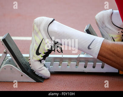 Peking, China. 23. August 2015. Ein Athlet mit Nike Ausrüstung abgebildet bei den 15. International Association of Athletics Federations (IAAF) Leichtathletik-Weltmeisterschaften in Peking, China, 23. August 2015. Foto: Michael Kappeler/Dpa/Alamy Live News Stockfoto