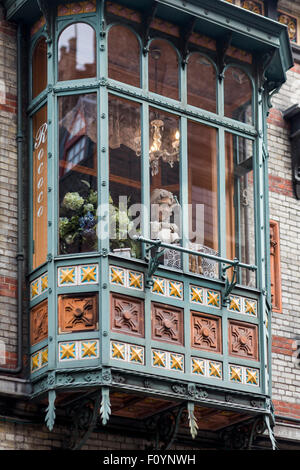 Fenster der Spitze Shop in Brügge, Belgien Stockfoto