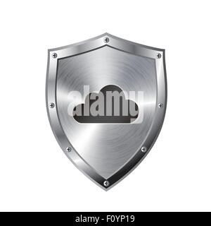 Metallische Abschirmung mit Cloud-computing-symbol Stock Vektor