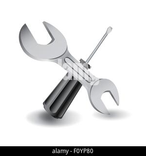 Schraubenschlüssel und Schraubendreher auf weißem Stock Vektor