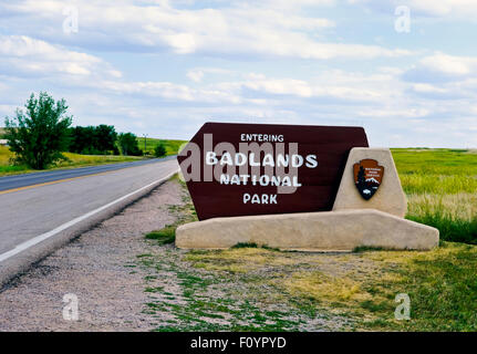 Eintritt zum Badlands National Park Schild in South Dakota Stockfoto