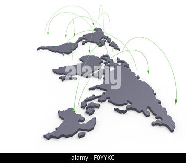 soziales Netzwerk menschlicher 3d auf Weltkarte als Konzept Stockfoto