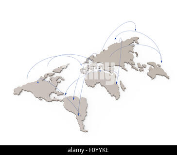 soziales Netzwerk menschlicher 3d auf Weltkarte als Konzept Stockfoto