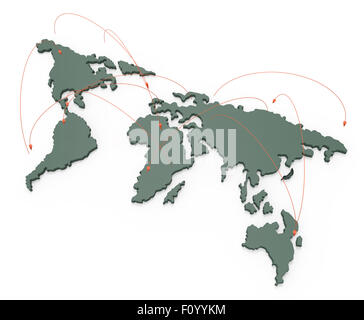 soziales Netzwerk menschlicher 3d auf Weltkarte als Konzept Stockfoto
