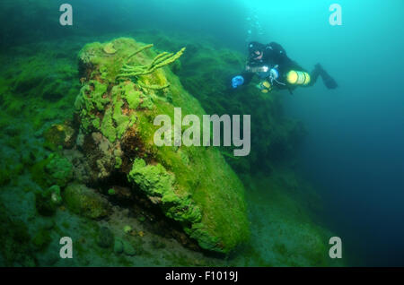 Der Baikalsee, Sibirien, Russland. 15. Oktober 2014. Taucher & Demosponge (Lubomirskia Baicalensis), Baikalsee, Sibirien, Russland, Eurasien. © Andrey Nekrassow/ZUMA Wire/ZUMAPRESS.com/Alamy Live-Nachrichten Stockfoto