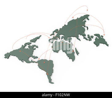 soziales Netzwerk menschlicher 3d auf Weltkarte als Konzept Stockfoto