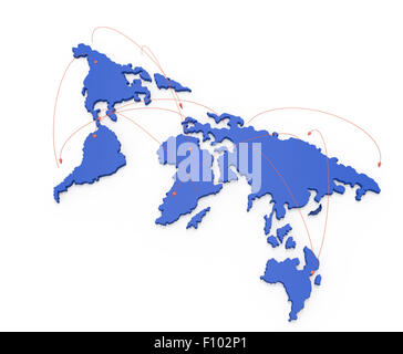 soziales Netzwerk menschlicher 3d auf Weltkarte als Konzept Stockfoto