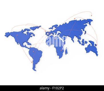 soziales Netzwerk menschlicher 3d auf Weltkarte als Konzept Stockfoto