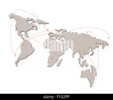 soziales Netzwerk menschlicher 3d auf Weltkarte als Konzept Stockfoto
