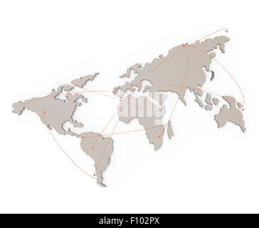 soziales Netzwerk menschlicher 3d auf Weltkarte als Konzept Stockfoto