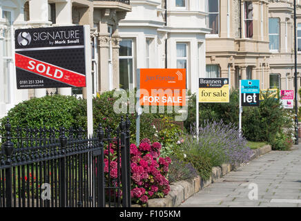 Reihe von For Sale und lassen Sie Schilder, Percy Gärten, Tynemouth, North Tyneside, England, UK Stockfoto