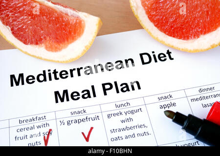Mittelmeer-Diät Speiseplan und Grapefruit. Gewicht-Verlust-Konzept. Stockfoto