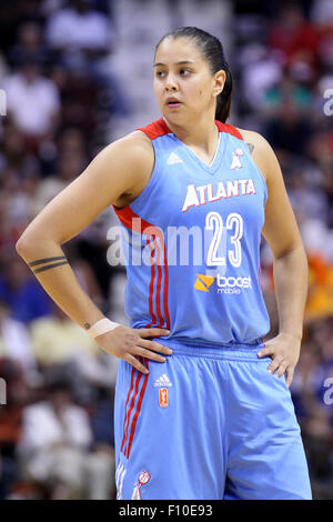 Uncasville, CT, USA. 23. August 2015. Atlanta Dream guard Shoni Schimmel (23) bei der WNBA-Basketball-Spiel zwischen den Connecticut Sun und den Atlanta Dream im Mohegan Sun Arena. Atlanta besiegte Connecticut 102-92. Bildnachweis: Cal Sport Media/Alamy Live-Nachrichten Stockfoto