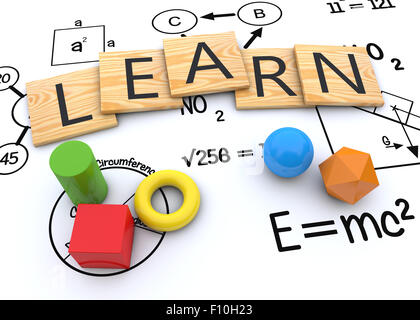 Studieren Sie mit Schule Symbole Hintergrund Stockfoto