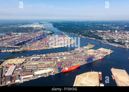 Luftaufnahme des Containerterminals im Hamburger Hafen Stockfoto