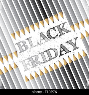 Schwarzer Freitag Hintergrunddesign mit Bleistiften und Text Werbung Stockfoto