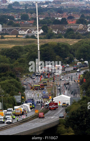 A27 Shoreham Crash, West Sussex Küste Flugzeugabsturz, 11 Menschen getötet Stockfoto