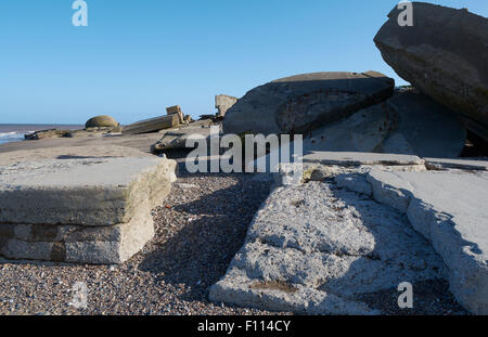 Bleibt Godwin Batterie & WW2 Verteidigung in Kilnsea, Yorkshire, England, UK Stockfoto