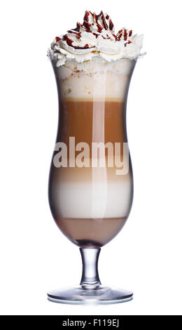 Kaffee mit Schlagsahne und Schokolade Sirup cocktail Glas Stockfoto
