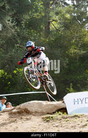 Val Di Sole, Italien - 22. August 2015: Madison Sarazenen Factory Team Fahrer Simmonds Matthew Stockfoto