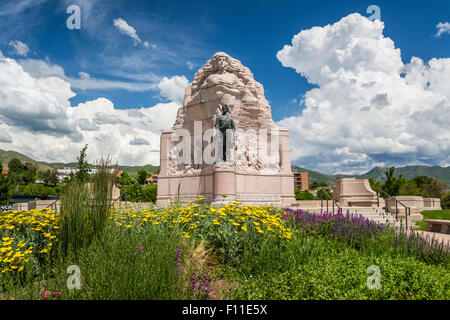 Die Mormonen Bataillon Denkmal in Salt Lake City, Utah, USA. Stockfoto