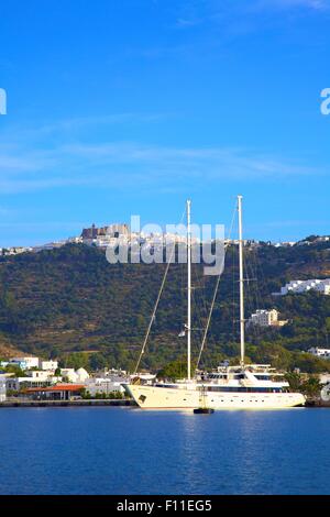 Hafen von Skala, Pátmos, Dodekanes, griechische Inseln, Griechenland, Europa Stockfoto