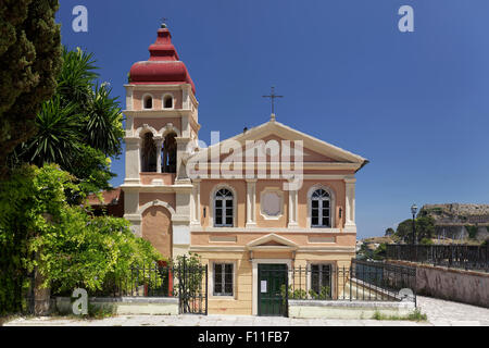 Griechisch-orthodoxe Kirche der Panagia Mandrakina oder Jungfrau Maria Kirche, historisches Zentrum, Corfu, Kerkyra, UNESCO-Weltkulturerbe Stockfoto