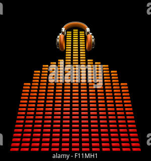 Virtual dj bars 3D Render des Equalizers bilden Figur mit Kopfhörer Stockfoto
