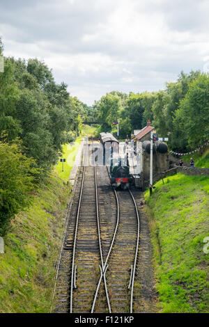 Dampfzug in Tanfield Bahn, die älteste Eisenbahn der Welt. Stockfoto