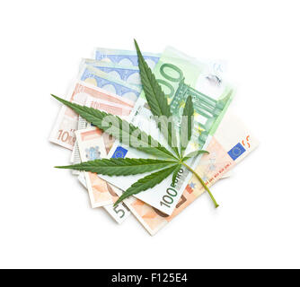 die Cannabisblatt und das Geld Stockfoto