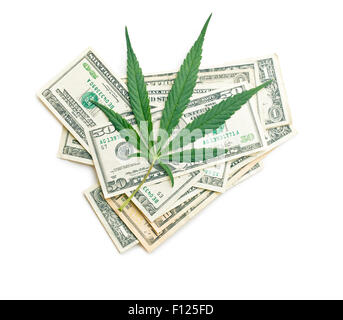 die Cannabisblatt und das Geld Stockfoto