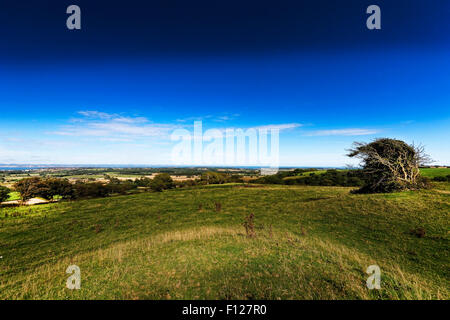 Spaziergänge am Ashey Down, einem Kreide-Grat auf der Isle Of Wight, Befehl atemberaubende Aussicht über die Insel und Solent. Stockfoto