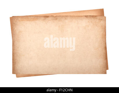 Nahaufnahme von einem alten Papier auf weißem Hintergrund Stockfoto