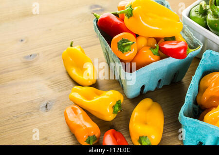 Auswahl an frischen Bio Paprika auf dem Tisch. Stockfoto